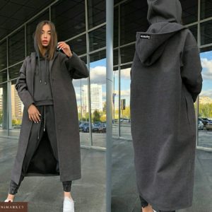Заказать женское Кашемировое пальто-кардиган длинное темное серое
