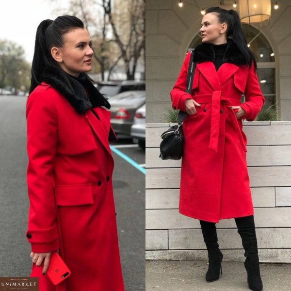 Красное зимнее кашемировое пальто для женщин дешево в Украине