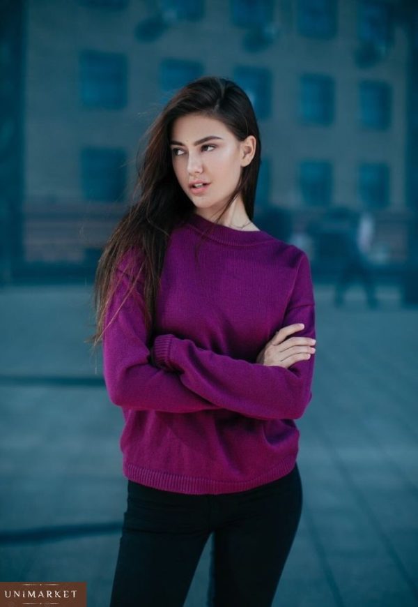 купити жіночий сливовий светр з вирізом