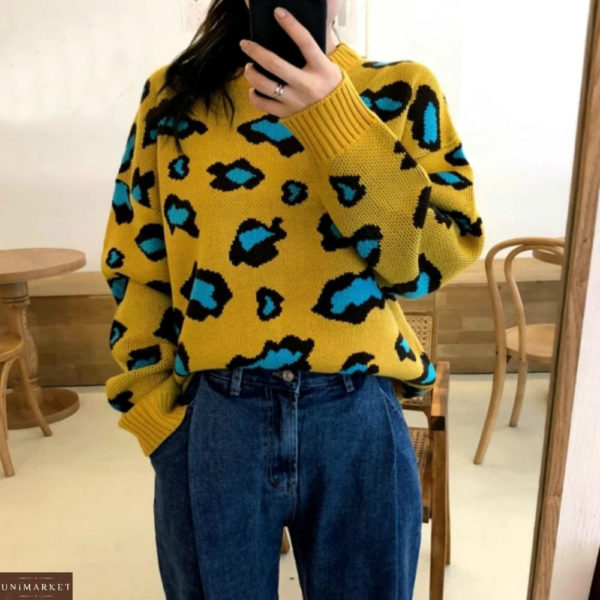 Купить женский свитер туника желтого цвета со скидкой