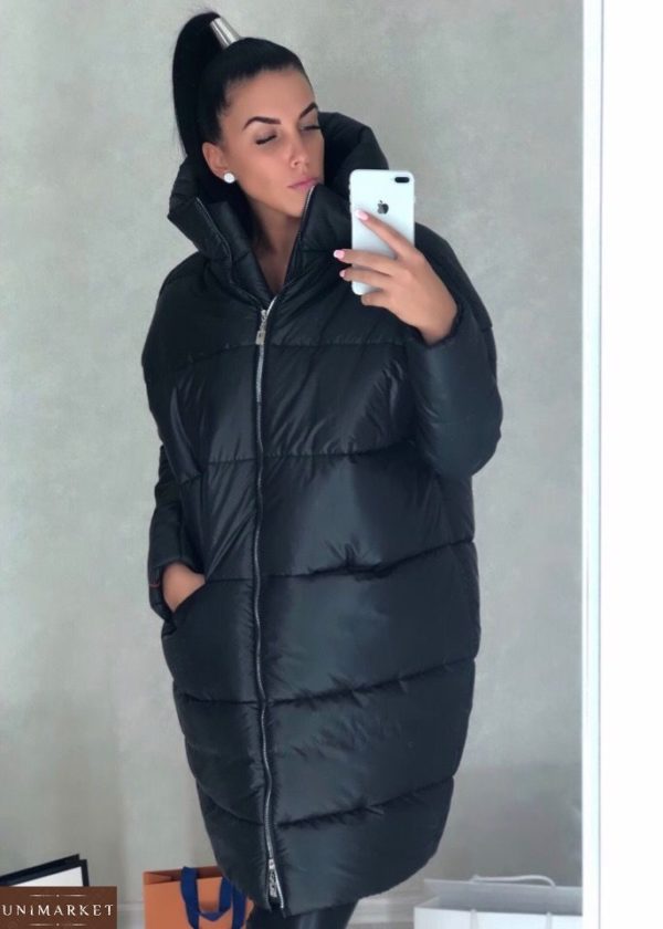 Чорна жіноча зимова куртка з капюшоном - замовити в інтернет-магазині