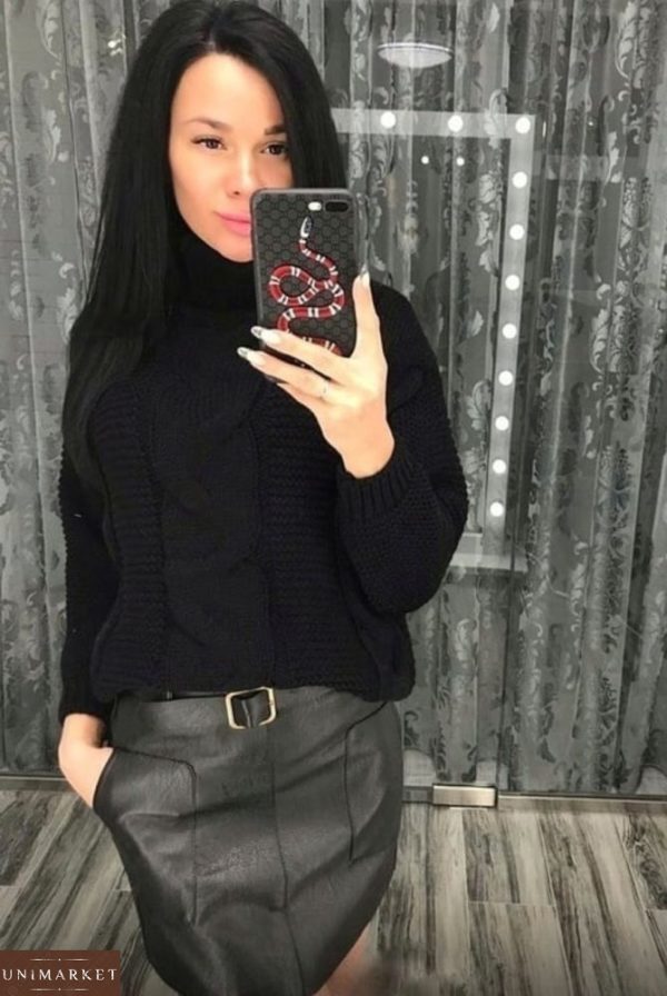 Купити недорого чорний жіночий в'язаний зимовий светр
