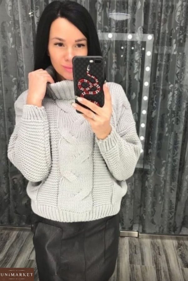 Замовити зі знижкою сірий жіночий в'язаний зимовий светр