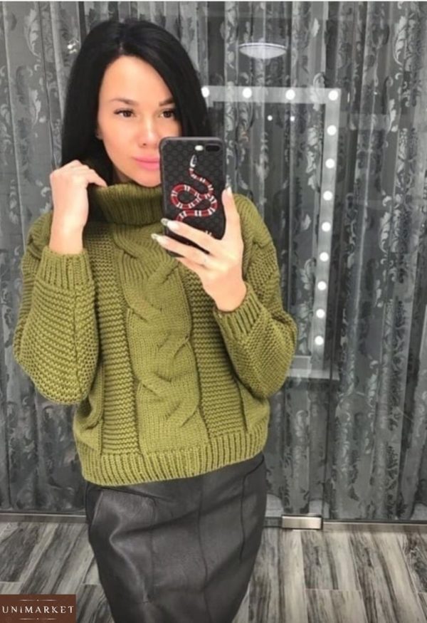 Зеленый женский вязаный зимний свитер купить в интернет-магазине
