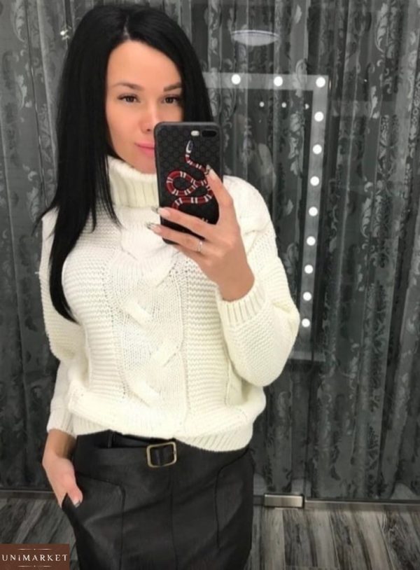Білий жіночий в'язаний зимовий светр придбати зі знижкою