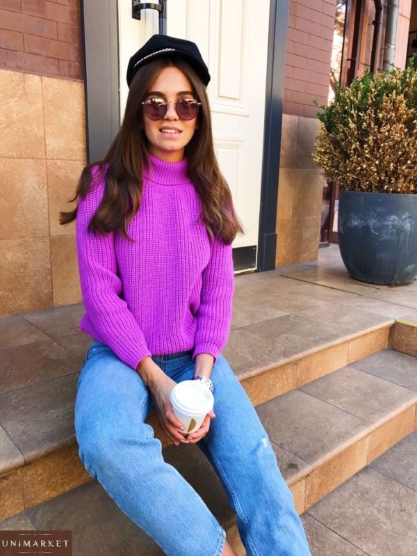 Замовити фіолетовий вовняний гольф светр для жінок