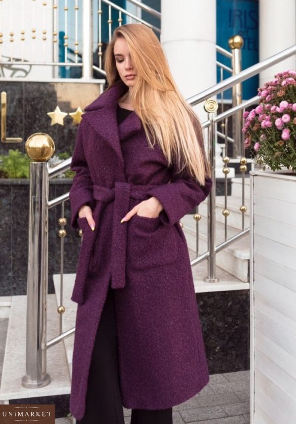 купити Зимове дуже тепле пальто з букле для жінок бордового кольору