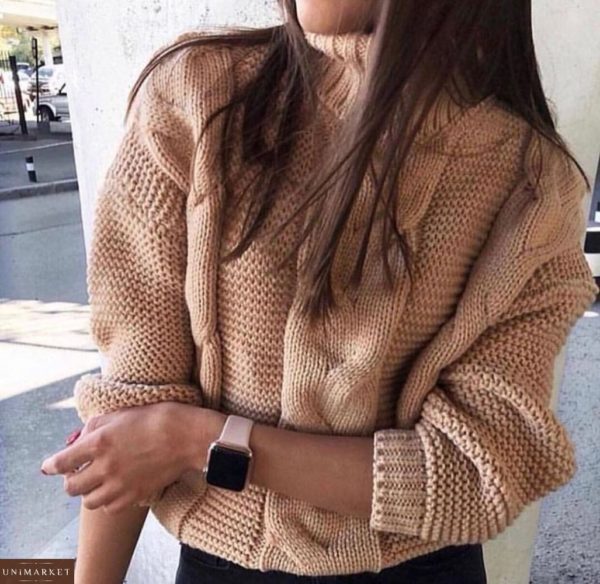 Купити жіночий светр подвійний в'язки гірчичного кольору дешево