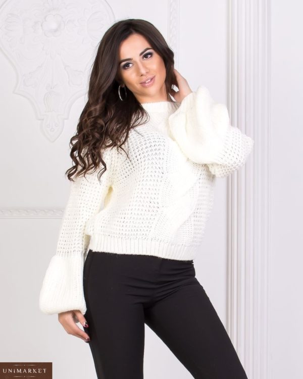 Купить женский белый Турецкий вязаный свитер из марса дешево