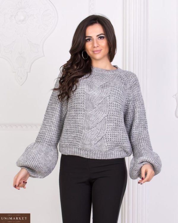 Заказать серый Турецкий вязаный свитер женский оптом в интернете