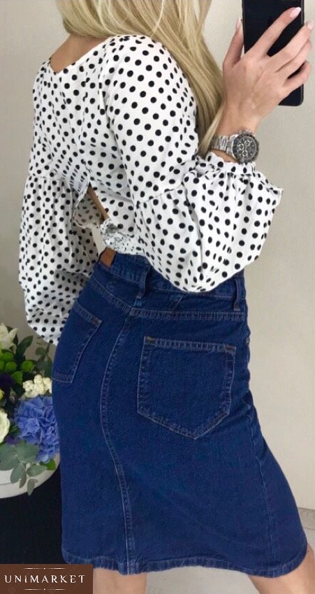заказать женскую джинсовую синюю юбку из стрейч-коттон в интернете