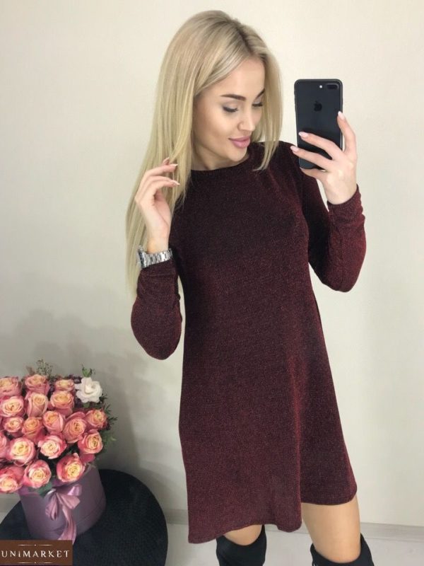 Купити жіночу сукню з люрексу кольору бордо
