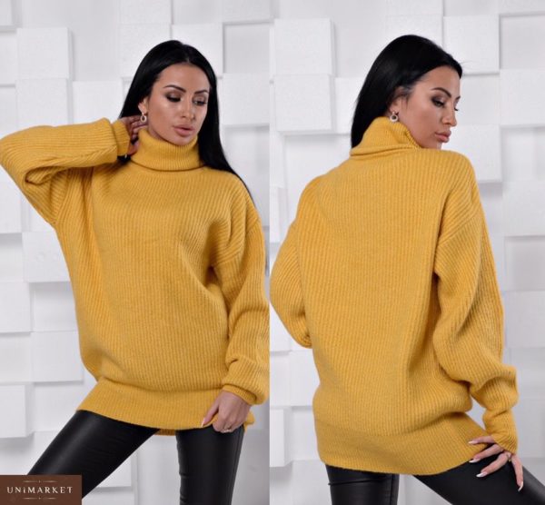 Замовити жіночий светр вільного крою кольору гірчиці дешево