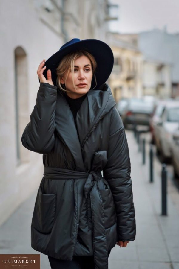 Женская черная куртка из плащевки купить недорого