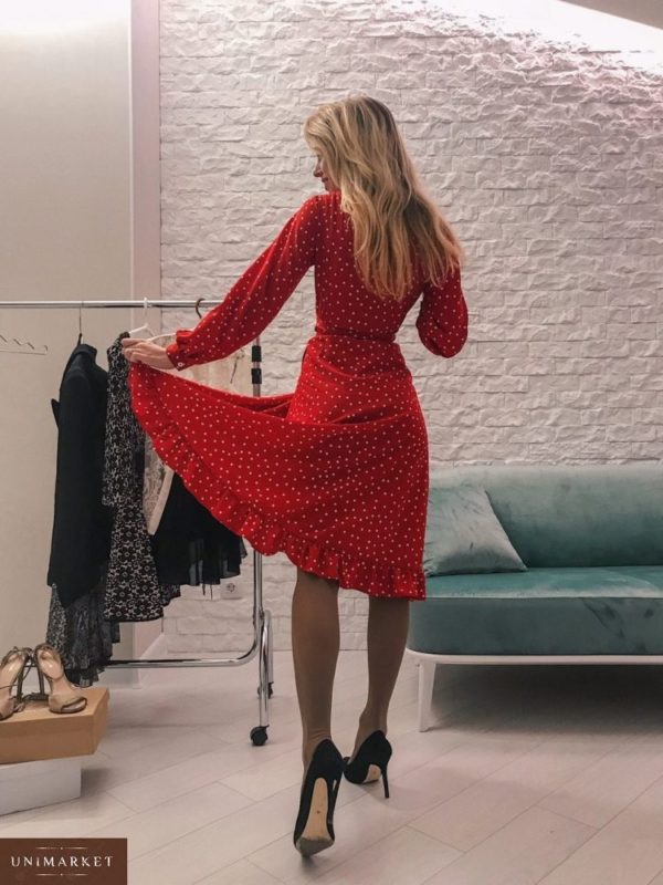 Купить красное женское платье в горошек дешево