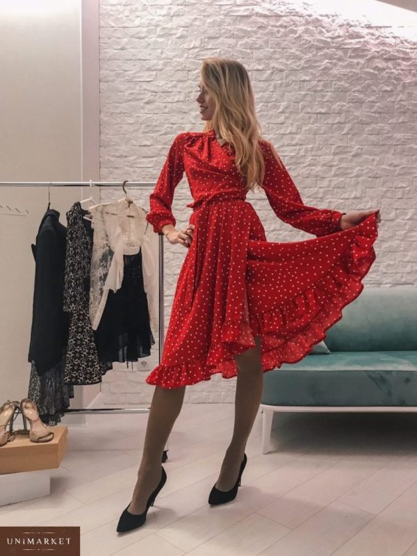 Женское платье в горошек красное купить недорого