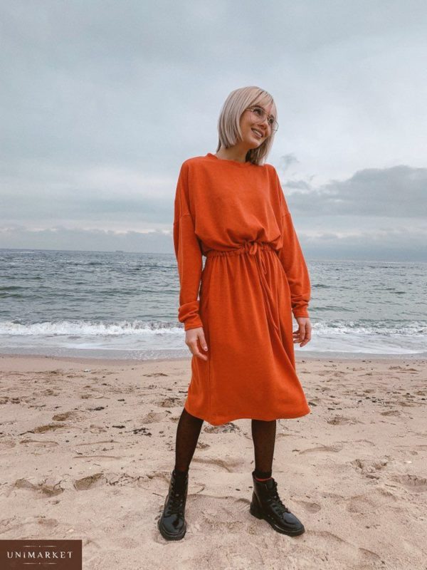 Придбати жіночу сукню з ангори з поясом оранжевого кольору дешево