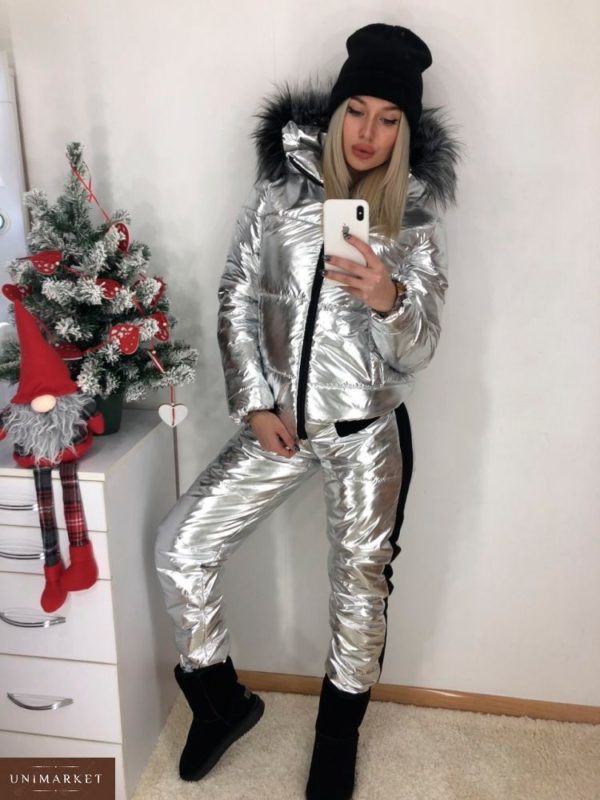 Купить женский лыжный костюм анти дождь цвета металлик дешево