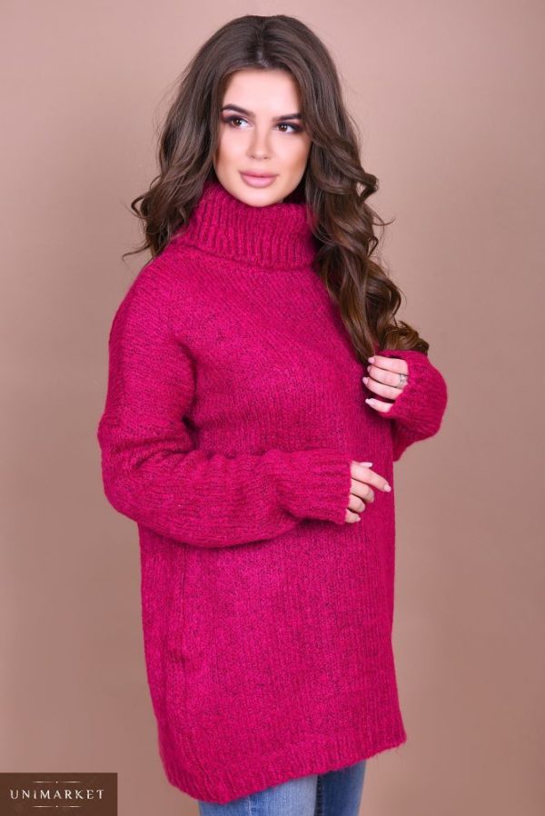 Заказать женский свитер с большим воротником цвета фуксии большого размера оптом Украина