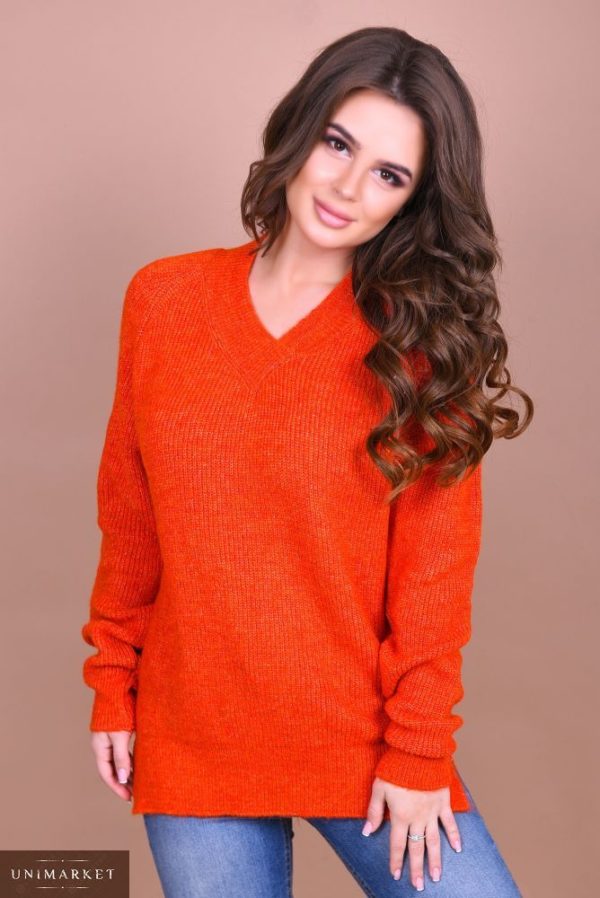 Женский свитер с длинным рукавом оранжевого цвета больших размеров купить недорого