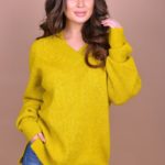 Купить женский свитер с длинным рукавом больших размеров фисташкового цвета дешево