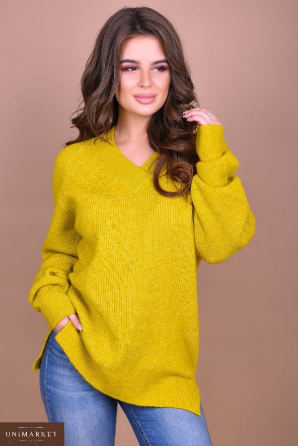 Купити жіночий светр з довгим рукавом великих розмірів фісташки кольору дешево