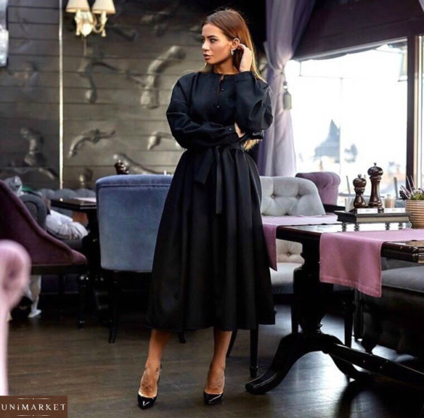 Замовити жіноче довге плаття з габардину чорного кольору