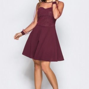 Замовити жіноче плаття з креп-дайвінгу кольору бордо