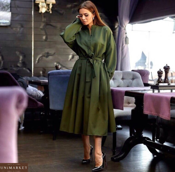 Придбати зелене жіноче довге плаття з габардину
