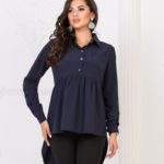 Придбати жіночу стильну сорочку туніку синього кольору недорого