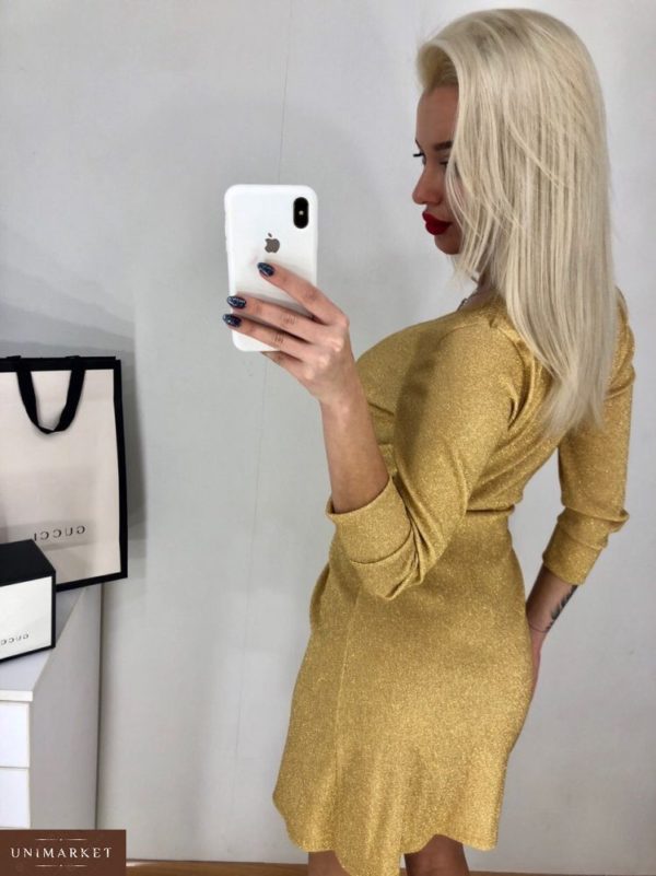 Купить женское платье с люрексом на запах цвета золота оптом Украина
