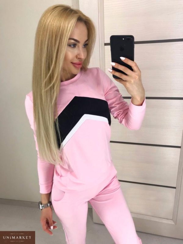 Купити жіночий спортивний костюм стрілку великих розмірів рожевого кольору дешево