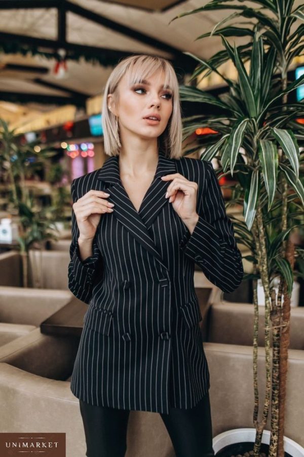 Купить женский двубортный пиджак с шелковой подкладкой черного цвета оптом Украина