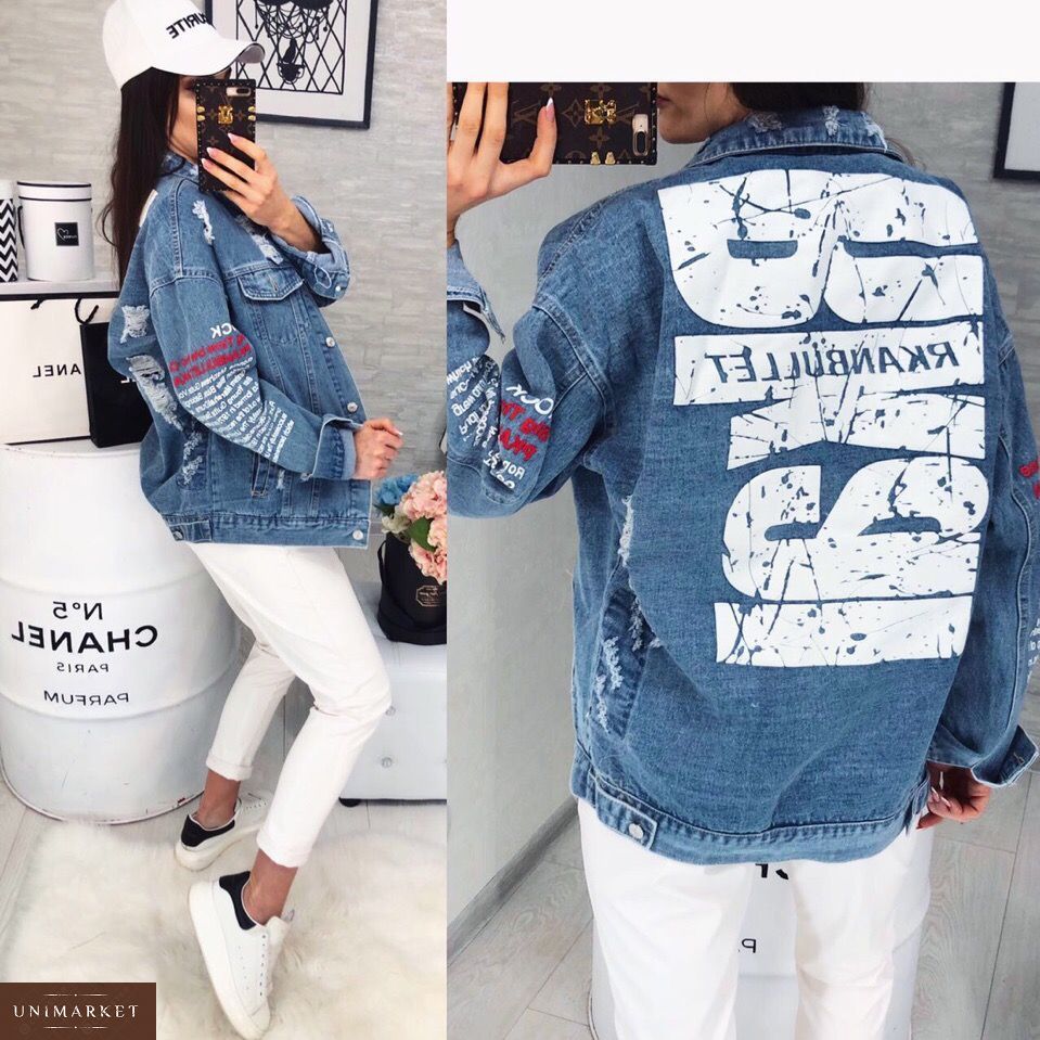 Женская Джинсовая куртка с принтом на спине купить в онлайн магазине -  Unimarket