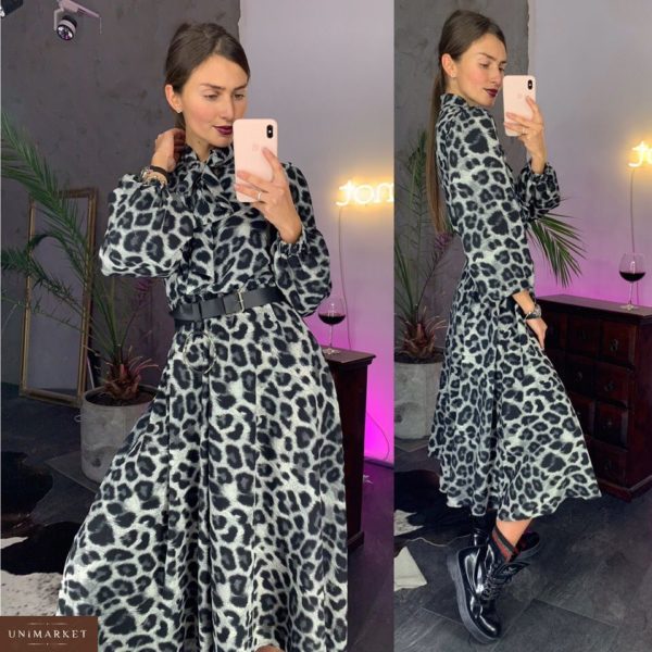 Купити в інтернет-магазині плаття з леопардовим принтом міді жіноче дешево