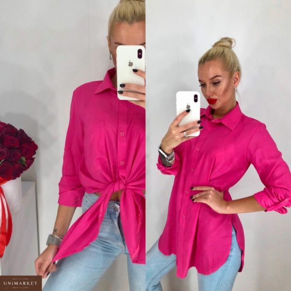 Заказать недорого женскую удлиненную рубашку из штапеля розового цвета в подарок