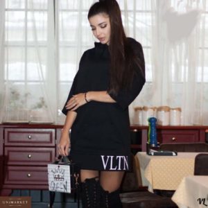 Придбати жіночу сукню з капюшоном вільне з турецької двухніткі великих розмірів чорного кольору дешево
