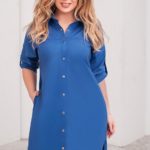 Придбати жіночу сукню сорочка великого розміру з котону дешево блакитного кольору