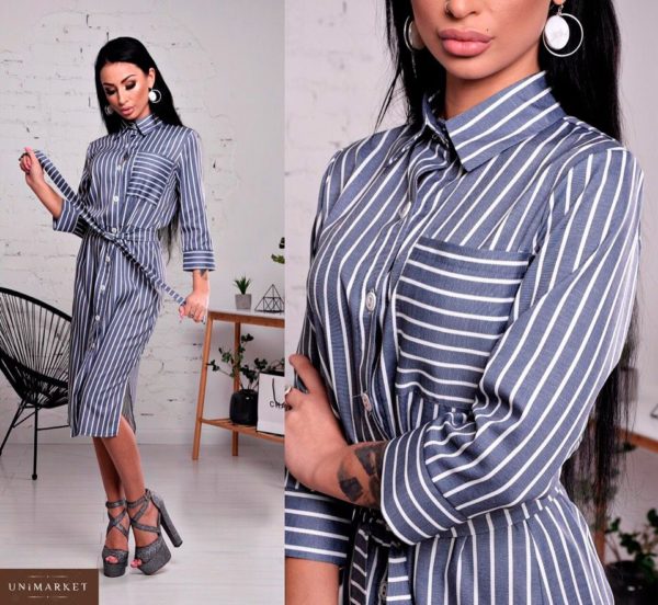 Придбати сукню - сорочку з льону жіноче сірого кольору оптом Україна