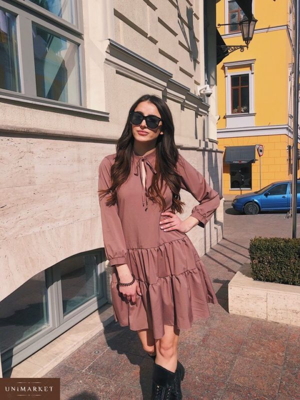 Придбати вільне сукня жіноча універсального розміру кольору кави оптом Україна