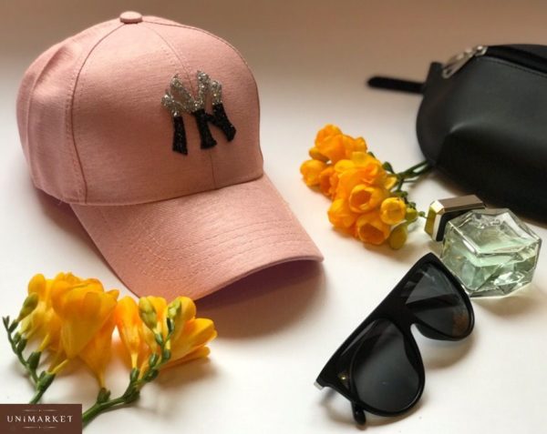 Купить дешево женскую кепку из коттона New York розового цвета оптом
