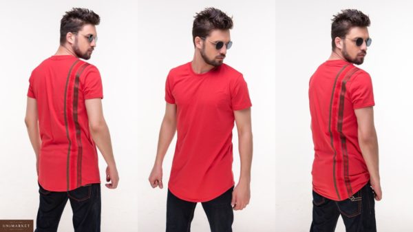 Придбати дешево чоловічу футболку подовжену з бавовни червоного кольору великих розмірів оптом