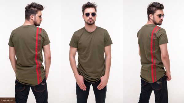 Купить мужскую удлиненную из хлопка футболку цвета хаки больших размеров недорого