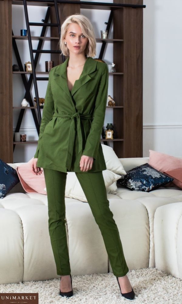 Замовити зелений жіночий костюм з стрейч-джинса
