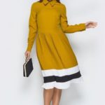 Купить женское платье с плиссированной юбкой из костюмной ткани желтого цвета