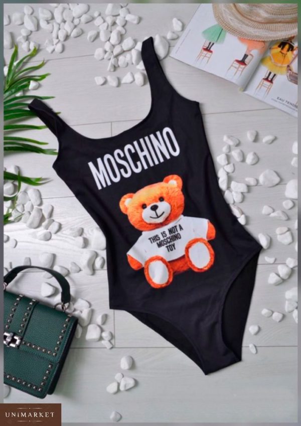 Купити в подарунок жіночий злитий купальник (Moschino) з малюнком ведмедик недорого