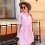 Придбати жіночу сукню - сорочка з поясом з Поликоттон на талії великого розміру рожевого кольору дешево