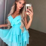 Приобрести дешево женское платье из воздушного шифона двойного аквамаринового цвета оптом Украина