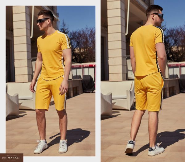 Приобрести дешево мужской трикотажный спортивный костюм больших размеров желтого цвета оптом Украина