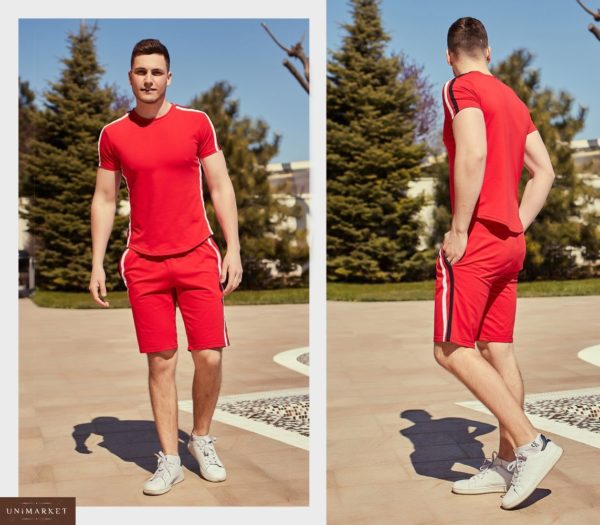 Купить в подарок мужской костюм спортивный трикотажный больших размеров красного цвета дешево